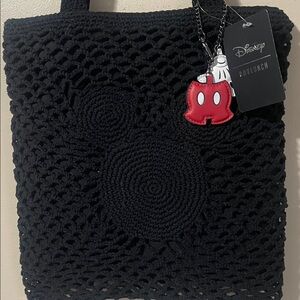 BOXLUNCH Disney Black Mickey Mouse Crochet Shoulder Bag NEW